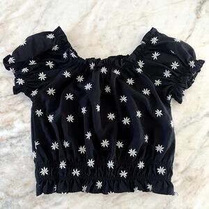 Mayoral Kids Black White Puff Sleeve Smocked Top Floral Embroidered Size 7